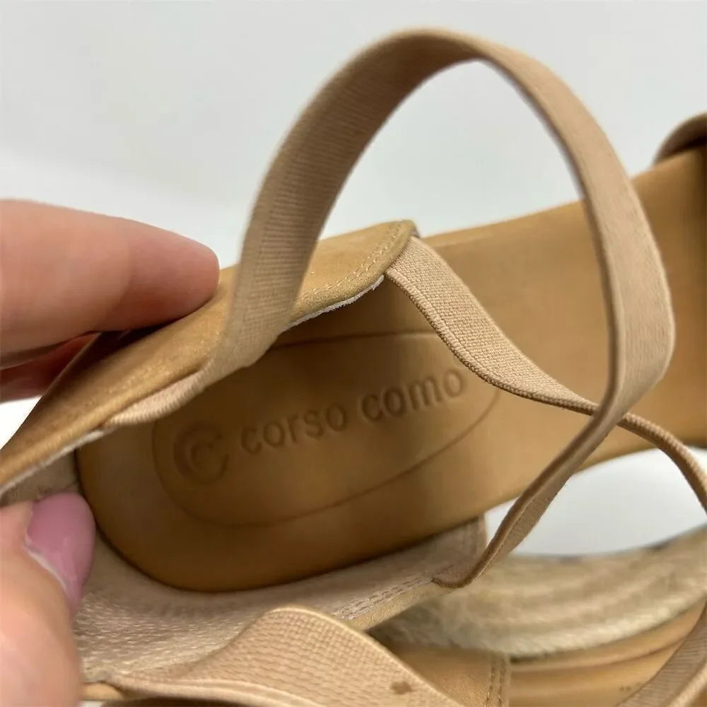 Corso Como Women's Lace Up Tan Brown Leather Espadrille Wedge Sandals Size 7.5